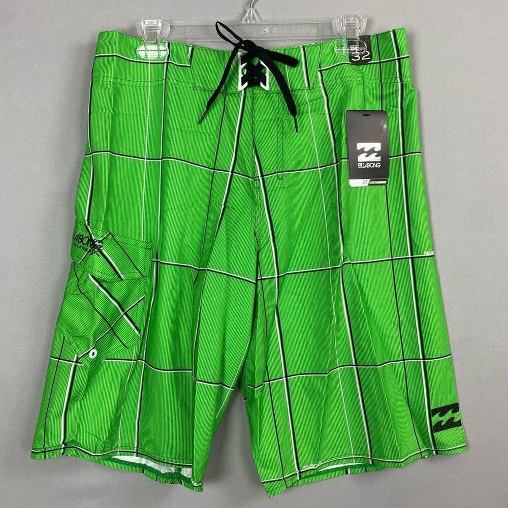Billabong R U Serious Board Shorts Men’s Green Plaid Size 30 Contour 22” Inseam